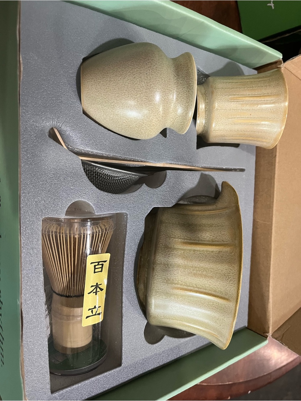 Green Ceramic Matcha Bowl Set with Bamboo Whisk & Scoop